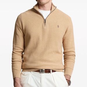Ralph Lauren Men's Quarter-Zip Cotton Sweater in Sand